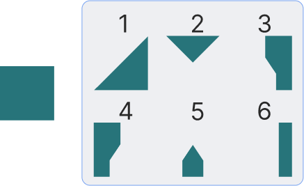 Which three shapes can be combined to create the figure on the left 1 image